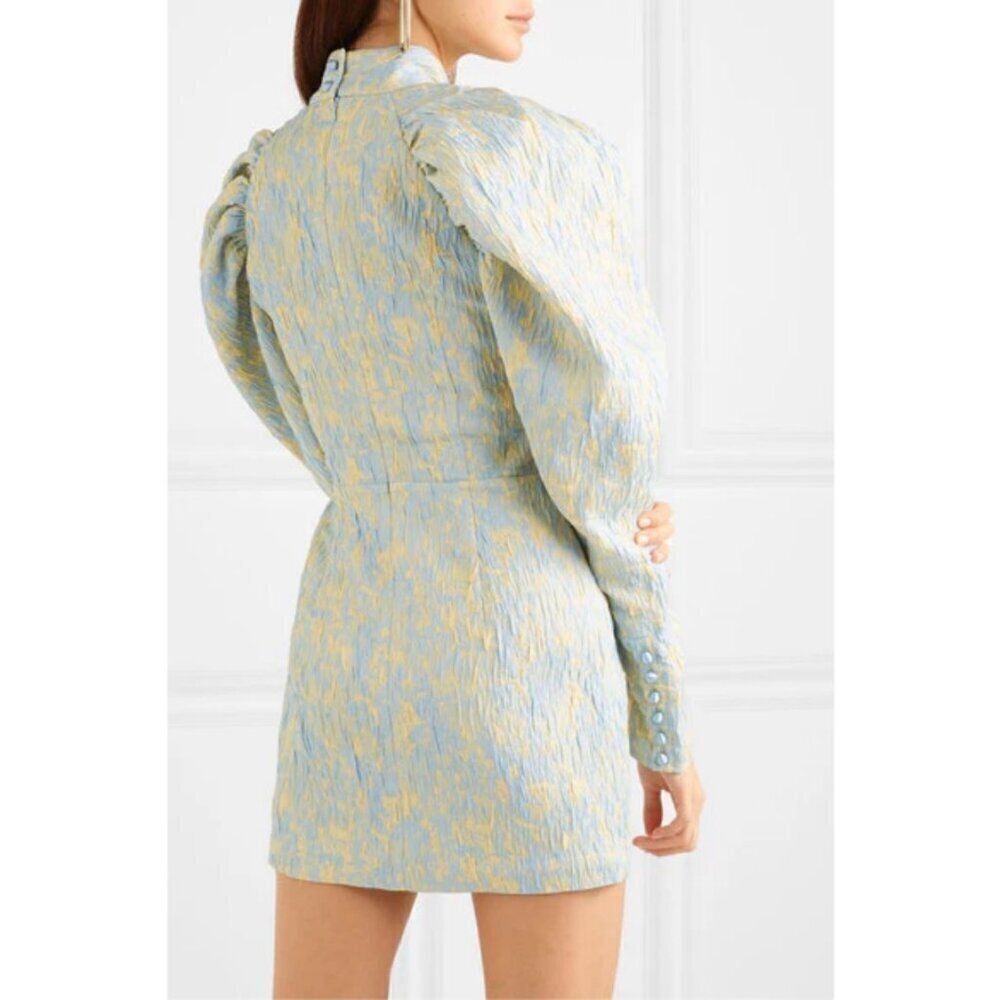 💕ROTATE💕 Button-Detailed Ruched Crinkled-Jacquard Mini Dress Angel Fall 8 NWOT - Picture 6 of 16